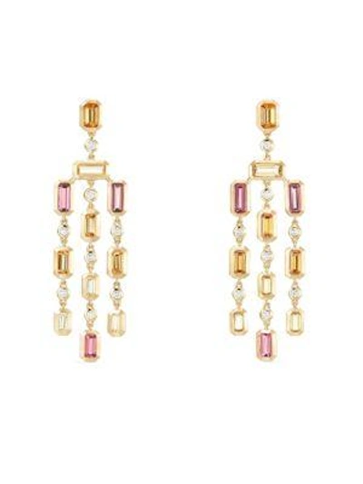 Shop David Yurman Novella Hampton Faceted Spessartite Garnet, Pink Tourmaline & Diamond Chandelier Earrings In Yellow Gold