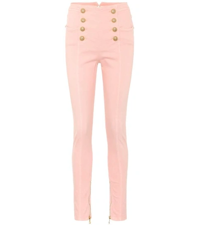 Shop Balmain High-waisted Skinny Jeans In Pink