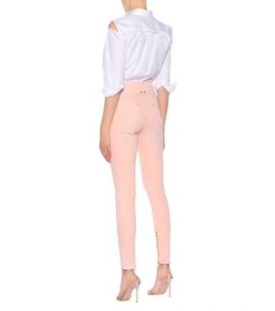 Shop Balmain High-waisted Skinny Jeans In Pink