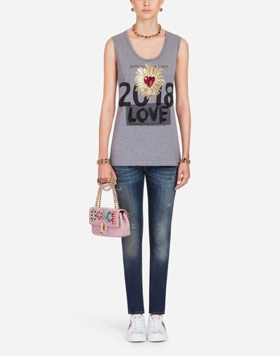 Shop Dolce & Gabbana Printed Cotton Sleeveless T-shirt In Multicolor
