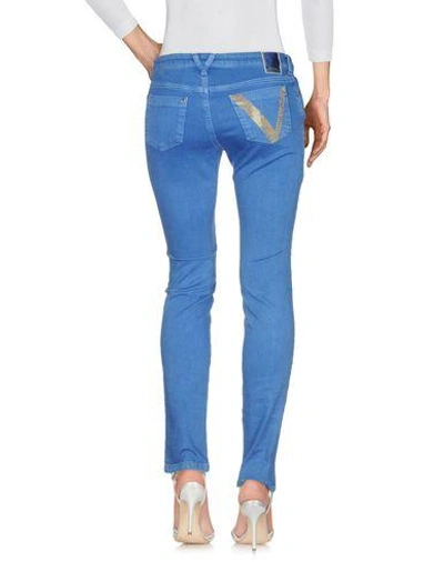 Shop Versace Denim Pants In Bright Blue