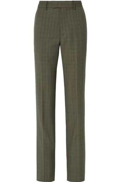 Shop Balenciaga Le Monsieur Checked Wool And Mohair-blend Straight-leg Pants In Army Green