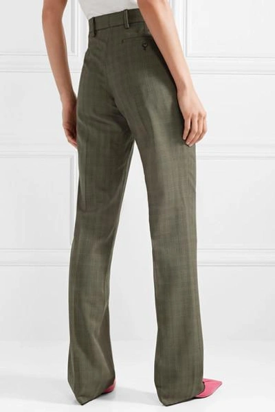 Shop Balenciaga Le Monsieur Checked Wool And Mohair-blend Straight-leg Pants In Army Green