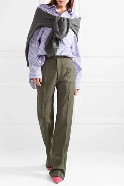Shop Balenciaga Le Monsieur Checked Wool And Mohair-blend Straight-leg Pants In Army Green