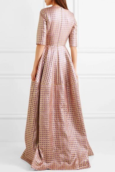 Shop Reem Acra Metallic Jacquard Gown In Lilac