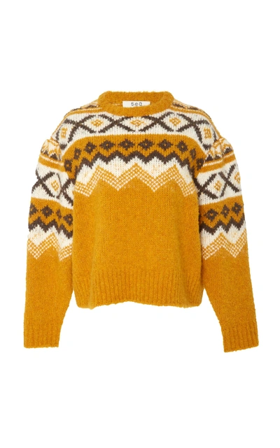 Shop Sea Fairisle Shirred Sleeve Sweater In Yellow