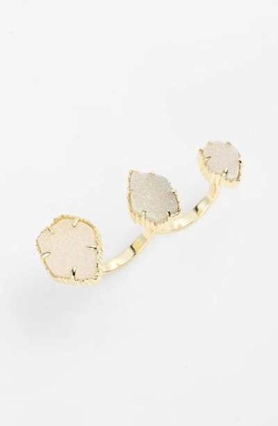 Shop Kendra Scott Naomi Double Finger Ring In Iridescent Drusy/ Gold