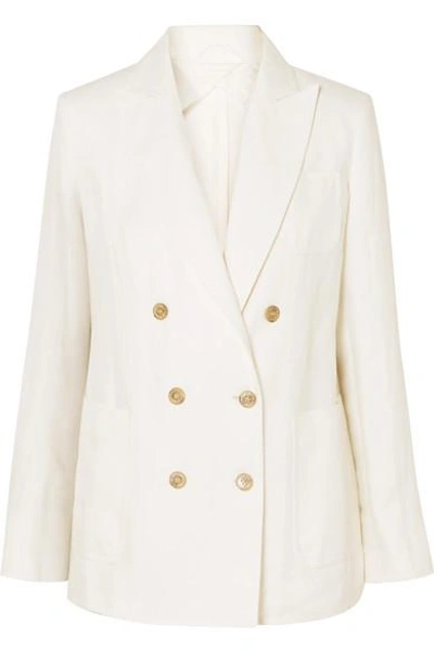 Shop Max Mara Double-breasted Linen Blazer In Ivory