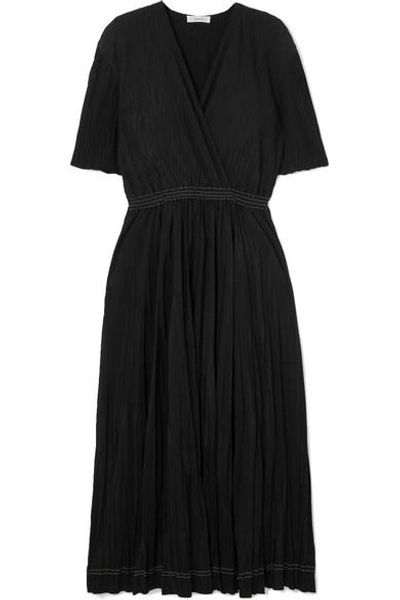 Shop Casasola Wrap-effect Plissé-chiffon Dress In Black