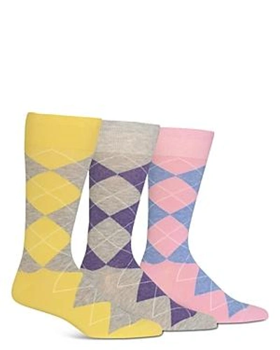 Shop Polo Ralph Lauren Argyle Socks, Pack Of 3 In Yellow/gray/pink