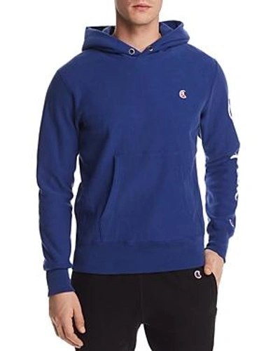 Shop Champion Logo Hooded Sweatshirt In Blue