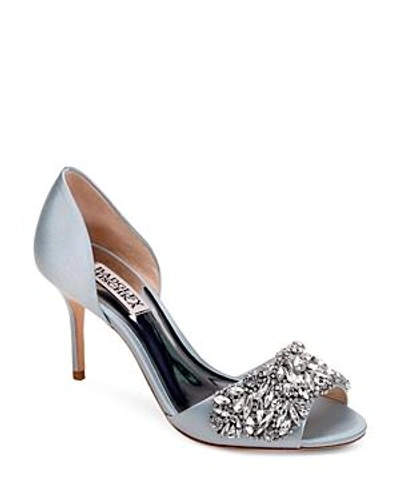 Shop Badgley Mischka Women's Hansen Embellished Satin D'orsay High-heel Pumps In Crystal Blue
