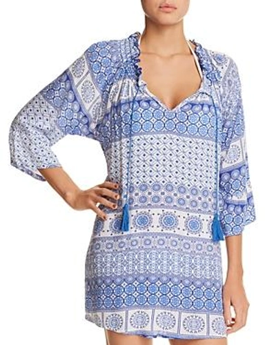 Shop J Valdi Tassel Tunic Dress Swim Cover-up In Blue/white