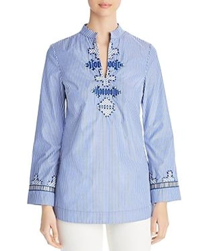 Shop Tory Burch Tory Embroidered Stripe Tunic In Blue Stripe