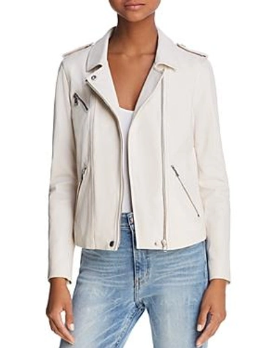 Shop Rebecca Taylor Washed Leather Moto Jacket In Vanilla