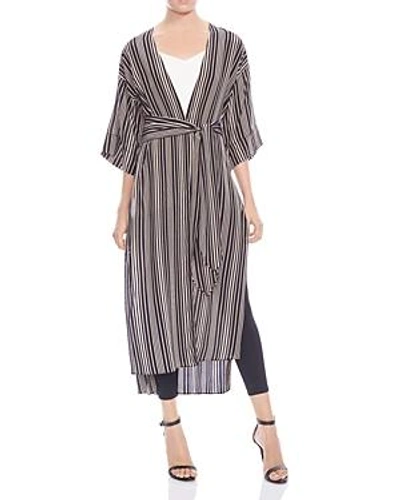 Shop Halston Heritage Striped Silk Kimono Duster In Black/champagne Stripe