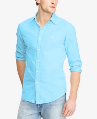 Shop Polo Ralph Lauren Men's Slim Fit Garment Dyed Chino Shirt In Hammond Blue