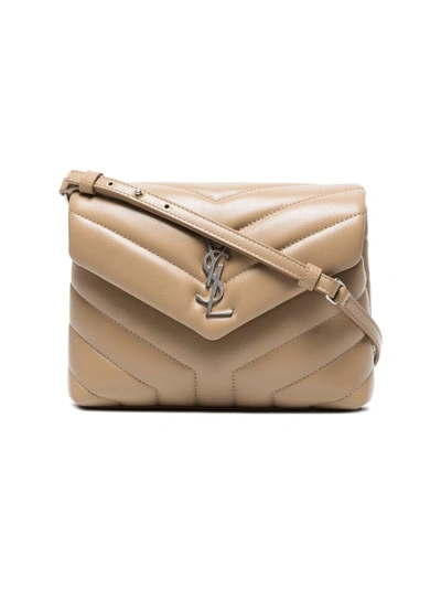 Shop Saint Laurent Beige Loulou Small Quilted Leather Shoulder Bag
