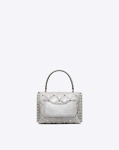 Shop Valentino Garavani Medium Candystud Top-handle Bag In Pastel Gray