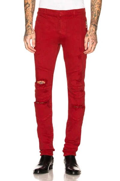 Balmain 15cm Destroyed Stretch Denim Jeans In Red | ModeSens