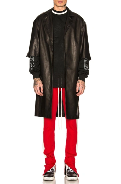 Shop Fear Of God Leather Overcoat In Black
