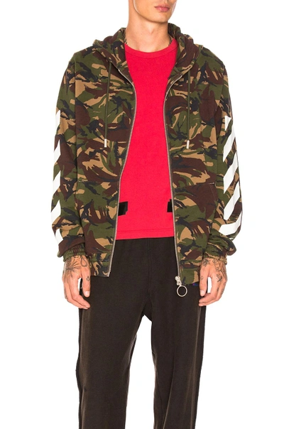 Shop Off-white Zipped Hoodie In Camouflage