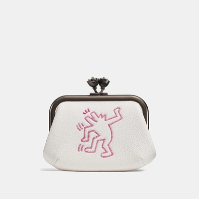 Shop Coach X Keith Haring Frame Pouch In Chalk/black Copper