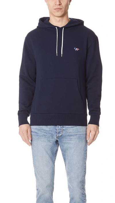 Shop Maison Kitsuné Long Sleeve Tricolor Fox Patch Hoodie In Navy