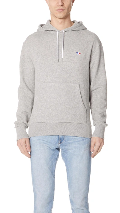 Shop Maison Kitsuné Long Sleeve Tricolor Fox Patch Hoodie In Grey Melange