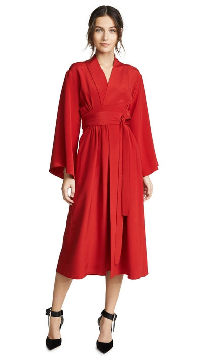Shop Adam Lippes Kimono Dress With Belt In Firecracker
