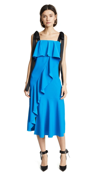 Shop Goen J Ruffle Trimmed Midi Dress In Blue