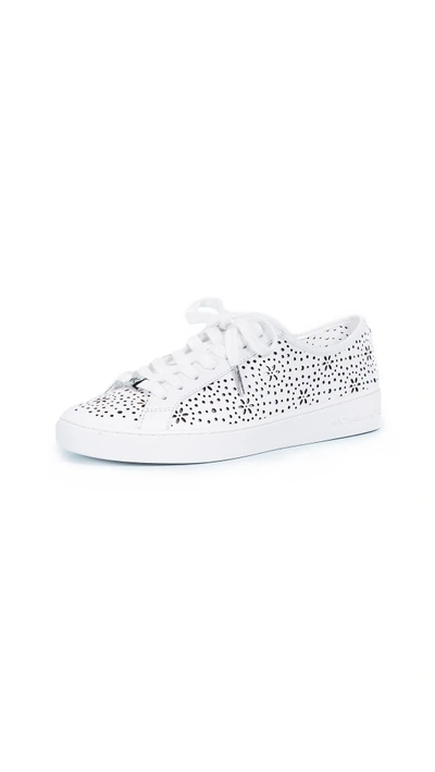 Shop Michael Michael Kors Keaton Lace Up Sneakers In Optic White