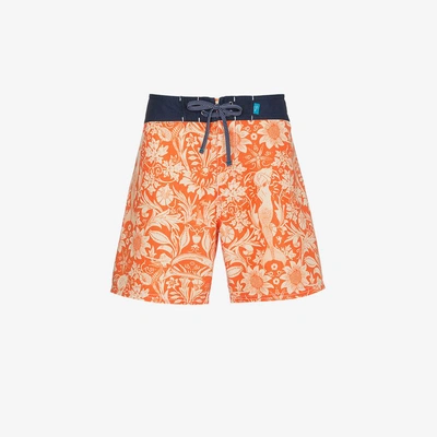 Shop Riz Boardshorts Riz Orange Swim Shorts With Sea Print In Yellow&orange