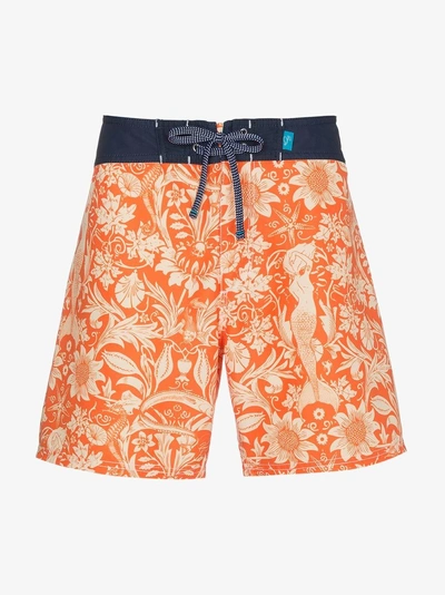 Shop Riz Boardshorts Riz Orange Swim Shorts With Sea Print In Yellow&orange
