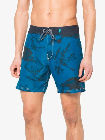 Shop Riz Boardshorts Riz Blue Swim Shorts With Fish Print