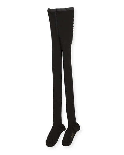 Shop Bonpoint Girls' Ribbed Stretch Tights In Black