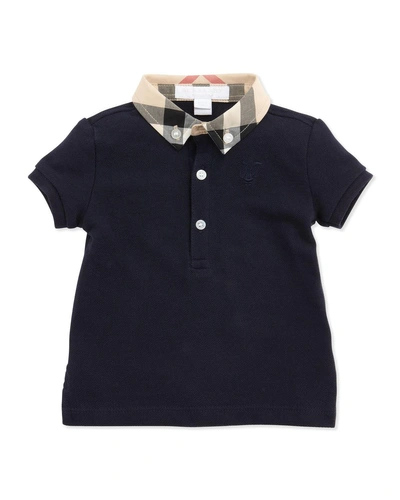 Shop Burberry Mini Pique Polo Shirt, Navy