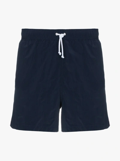 Shop Thom Browne Swim Shorts With Stripe Detail In Blue