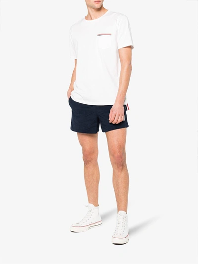 Shop Thom Browne Swim Shorts With Stripe Detail In Blue