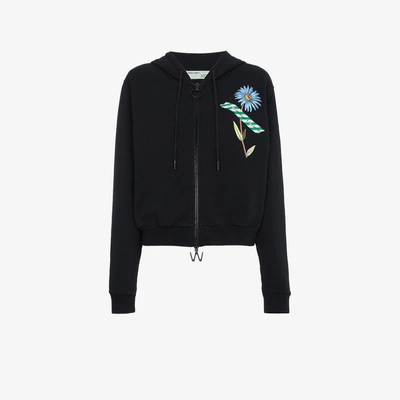 Shop Off-white Zip Front Floral Tape Print Hoodie In Black