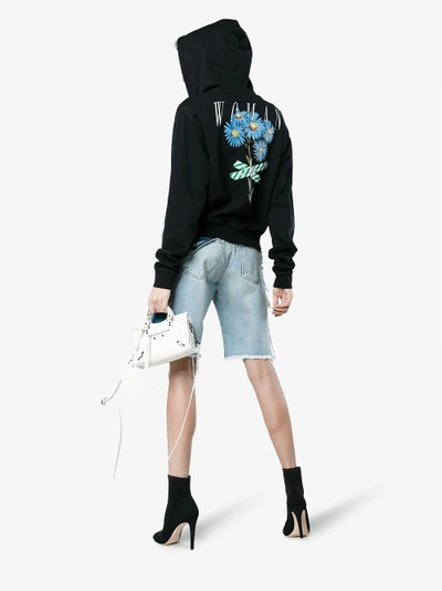 Shop Off-white Zip Front Floral Tape Print Hoodie In Black