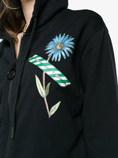 Shop Off-white Zip Front Floral Tape Print Hoodie In Black