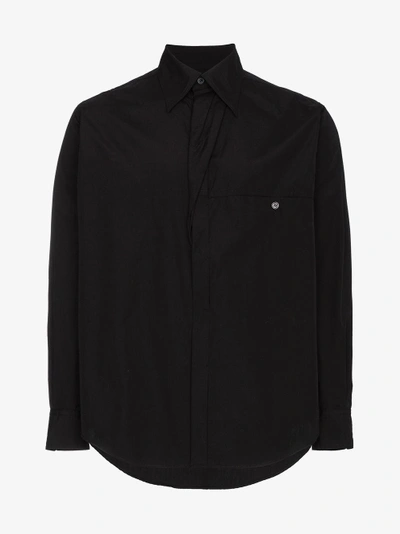 Shop Yohji Yamamoto Black Cotton Pleated Shirt