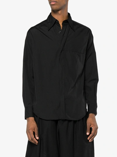 Shop Yohji Yamamoto Black Cotton Pleated Shirt