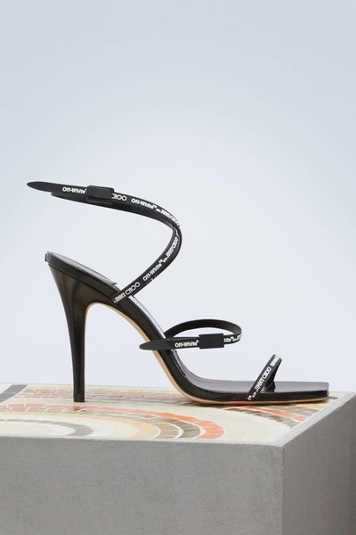 Jimmy Choo C/o Off-white Jane 100 Rubber And Leather Heeled Sandals In Black