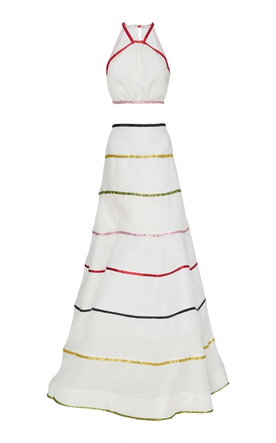 Shop Rosie Assoulin Swarovski Rainbow Ribbon Crop Top & Ball Skirt In White