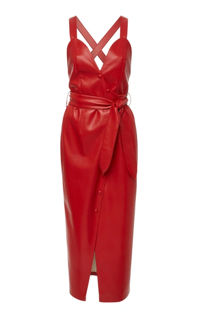 Shop Nanushka Nahar Vegan Leather Midi Dress In Red