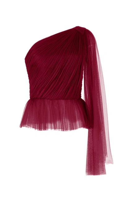 Shop Delpozo Draped Tulle Top In Red