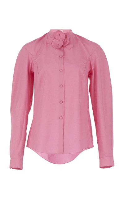 Shop Delpozo Shirt With Flower Neckband In Pink