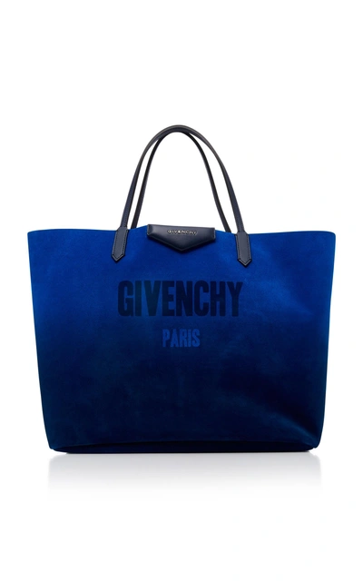 Shop Givenchy Antigona Suede Tote In Blue